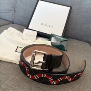 Gucci Black Belt with Red Snake Design